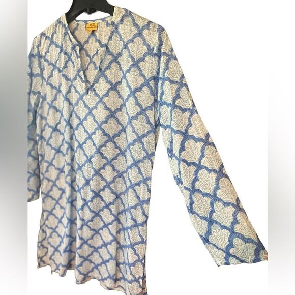 Roberta Roller Rabbit Sz S Light Blue Patterned Lightweight Lace-Up Top - Picture 4 of 6